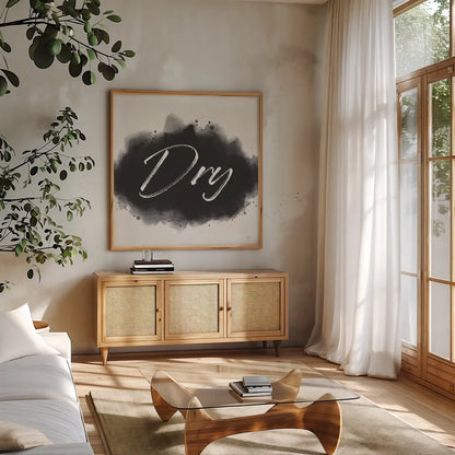 Laundry Splash II by Jess Aiken. Shown in a natural wood frame in a cozy modern living room. Available as an archival giclee rolled canvas, fine art paper, or poster print. SKU 66267a.