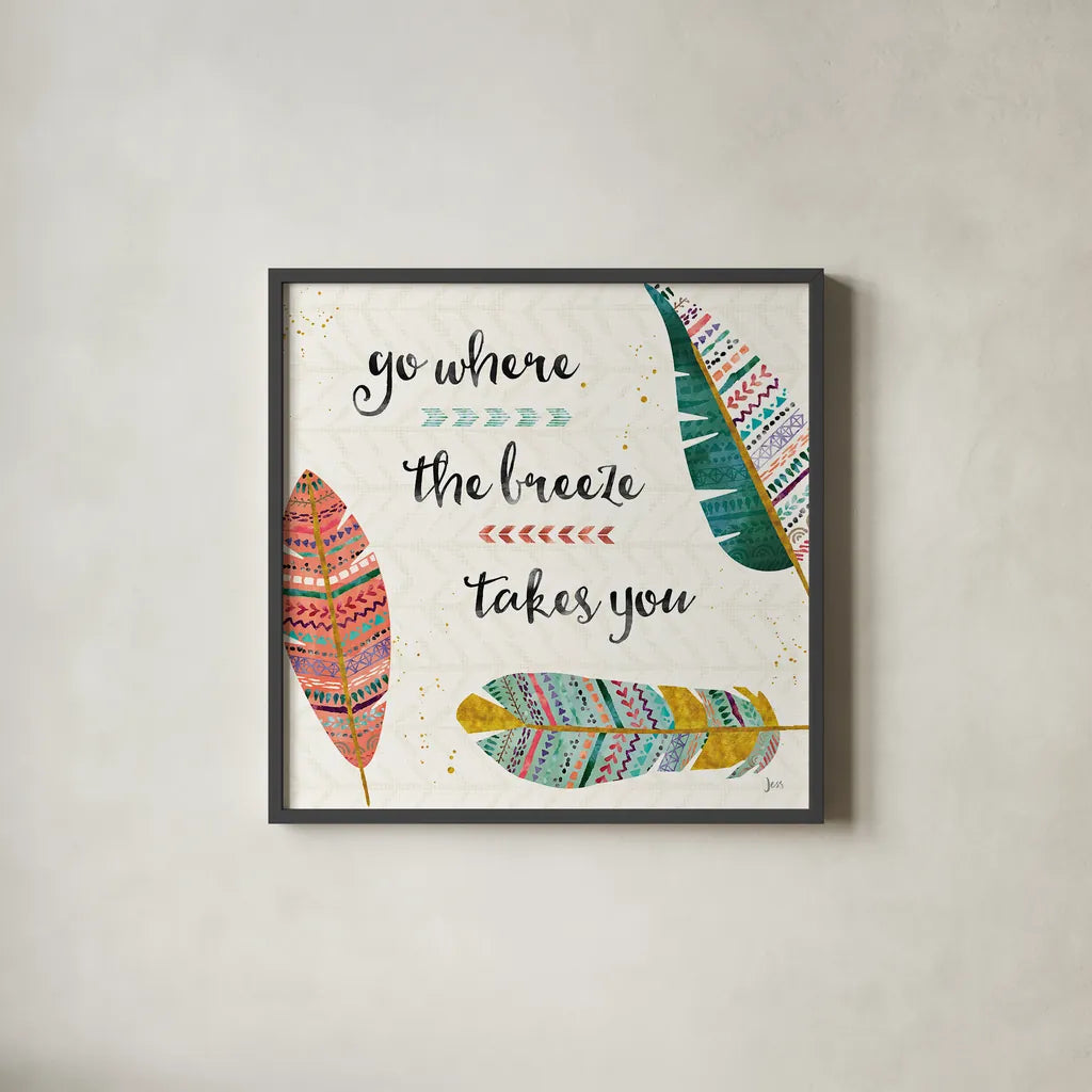 Light as a Feather III by Jess Aiken. Shown in a sleek black glass frame for a contemporary gallery look. Available as an archival giclee rolled canvas, fine art paper, or poster print. SKU 32031a.