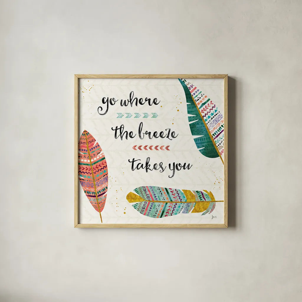 Light as a Feather III by Jess Aiken. Shown in a natural wood glass frame for a timeless modern aesthetic. Available as an archival giclee rolled canvas, fine art paper, or poster print. SKU 32031a.