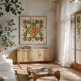 Little Jewels III by Jess Aiken. Shown in a natural wood frame in a cozy modern living room. Available as an archival giclee rolled canvas, fine art paper, or poster print. SKU 20924a.