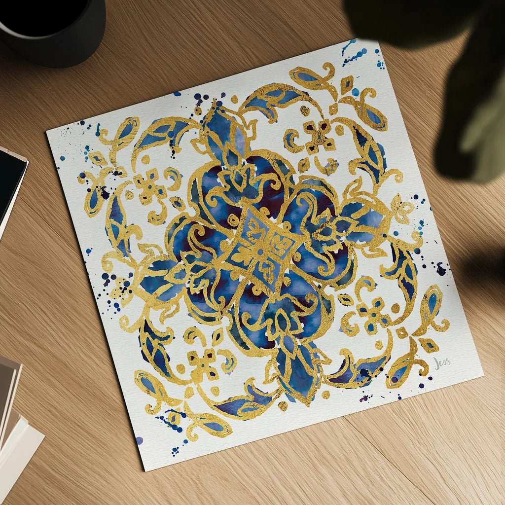 Little Jewels IV Blue by Jess Aiken. Shown as a detailed flat fine art print, highlighting archival giclee quality. Available as an archival giclee rolled canvas, fine art paper, or poster print. SKU 22124a.