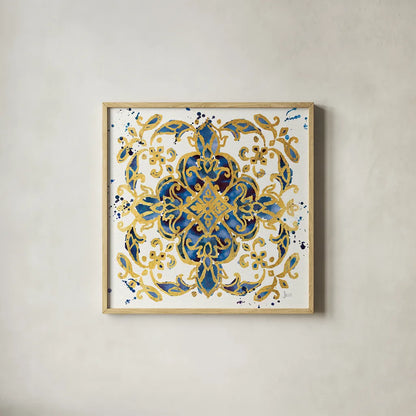 Little Jewels IV Blue by Jess Aiken. Shown in a natural wood glass frame for a timeless modern aesthetic. Available as an archival giclee rolled canvas, fine art paper, or poster print. SKU 22124a.