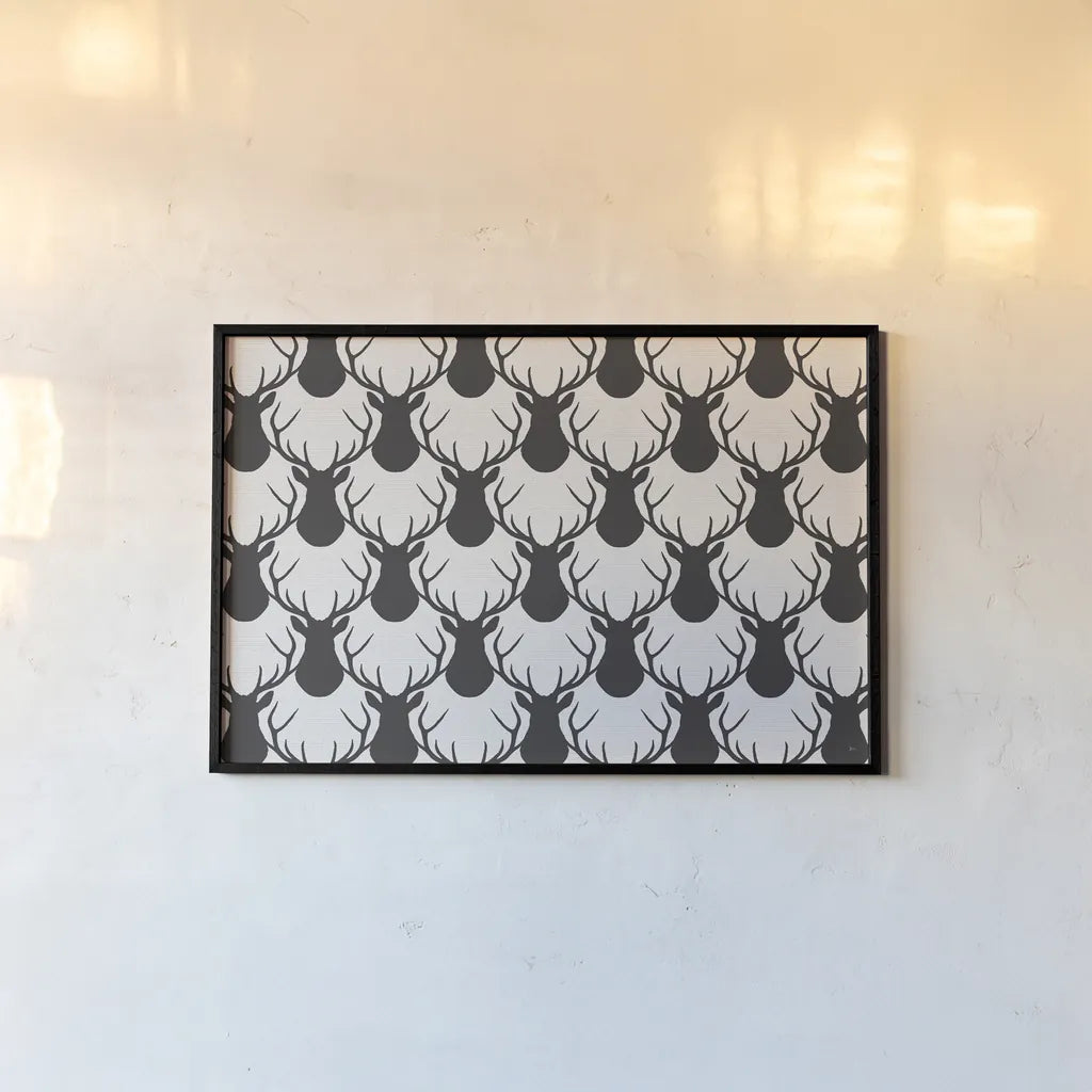 Lodge Antlers I by Jess Aiken. shown as a paper print in a black flame. Available as a archival giclee rolled canvas, fine art paper, or poster print. SKU 76123i.