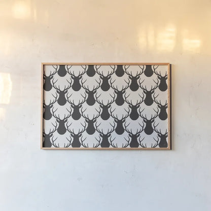 Lodge Antlers I by Jess Aiken. shown as a paper print in a natural frame. Available as a archival giclee rolled canvas, fine art paper, or poster print. SKU 76123i.