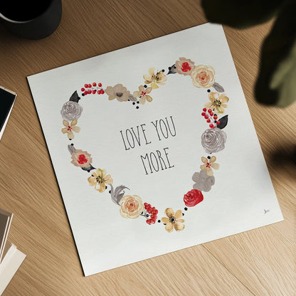 Love You More I Neutral by Jess Aiken. Shown as a detailed flat fine art print, highlighting archival giclee quality. Available as an archival giclee rolled canvas, fine art paper, or poster print. SKU 43031a.