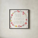 Paris Blooms IV by Jess Aiken. Shown in a sleek black glass frame for a contemporary gallery look. Available as an archival giclee rolled canvas, fine art paper, or poster print. SKU 24130a.
