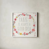 Paris Blooms IV by Jess Aiken. Shown in a crisp white glass frame for a clean and minimalist style. Available as an archival giclee rolled canvas, fine art paper, or poster print. SKU 24130a.