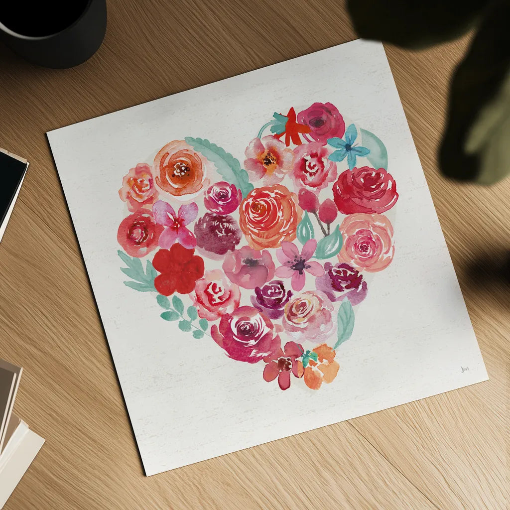 Petals of Love I by Jess Aiken. Shown as a detailed flat fine art print, highlighting archival giclee quality. Available as an archival giclee rolled canvas, fine art paper, or poster print. SKU 69548a.