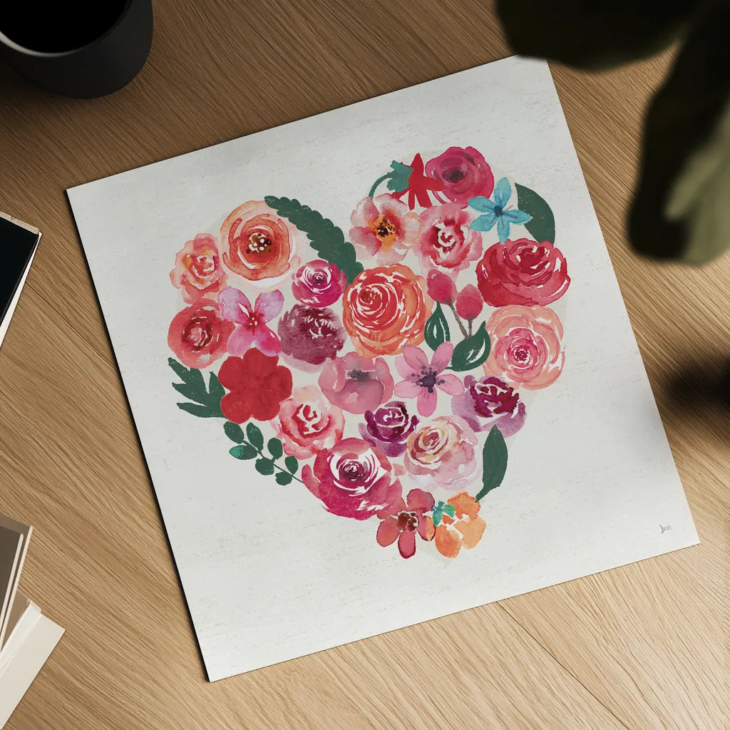 Petals of Love I Dark by Jess Aiken. Shown as a detailed flat fine art print, highlighting archival giclee quality. Available as an archival giclee rolled canvas, fine art paper, or poster print. SKU 70518a.