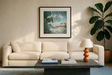 Sea View II by Jess Aiken. Displayed in a glass frame with matte in a clean modern living room. Available as an archival giclee rolled canvas, fine art paper, or poster print. SKU 29907a.
