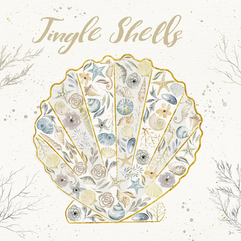 Seaside Blossoms I Blue Jingle by Jess Aiken. SKU 44929a. Archival Giclee Fine art print for wall decor.