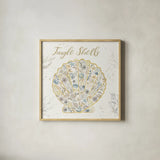 Seaside Blossoms I Blue Jingle by Jess Aiken. Shown in a natural wood glass frame for a timeless modern aesthetic. Available as an archival giclee rolled canvas, fine art paper, or poster print. SKU 44929a.