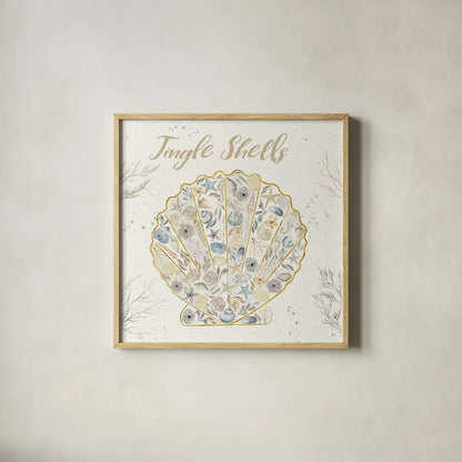 Seaside Blossoms I Blue Jingle by Jess Aiken. Shown in a natural wood glass frame for a timeless modern aesthetic. Available as an archival giclee rolled canvas, fine art paper, or poster print. SKU 44929a.