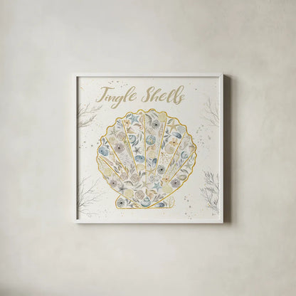 Seaside Blossoms I Blue Jingle by Jess Aiken. Shown in a crisp white glass frame for a clean and minimalist style. Available as an archival giclee rolled canvas, fine art paper, or poster print. SKU 44929a.