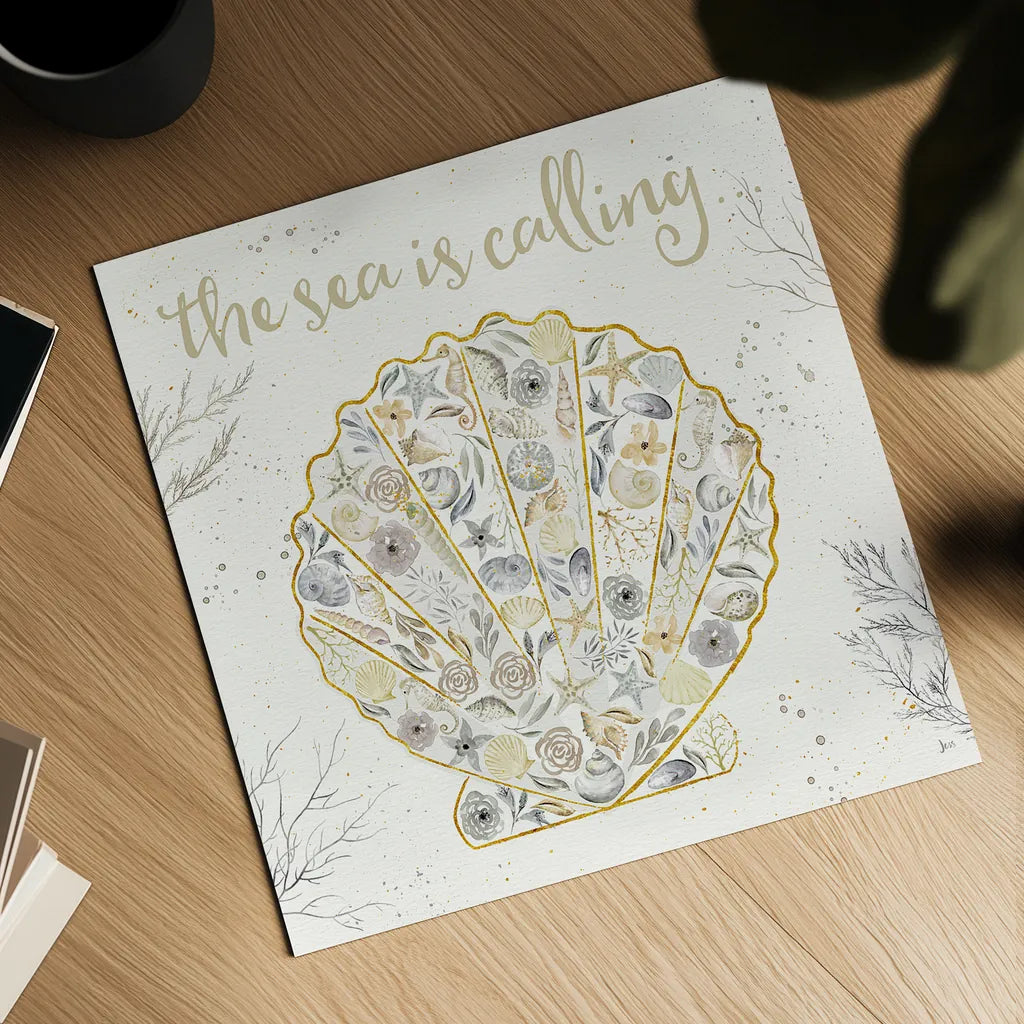 Seaside Blossoms I Neutral by Jess Aiken. Shown as a detailed flat fine art print, highlighting archival giclee quality. Available as an archival giclee rolled canvas, fine art paper, or poster print. SKU 34917a.