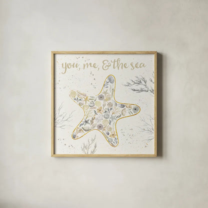 Seaside Blossoms II Neutral by Jess Aiken. Shown in a natural wood glass frame for a timeless modern aesthetic. Available as an archival giclee rolled canvas, fine art paper, or poster print. SKU 34918a.