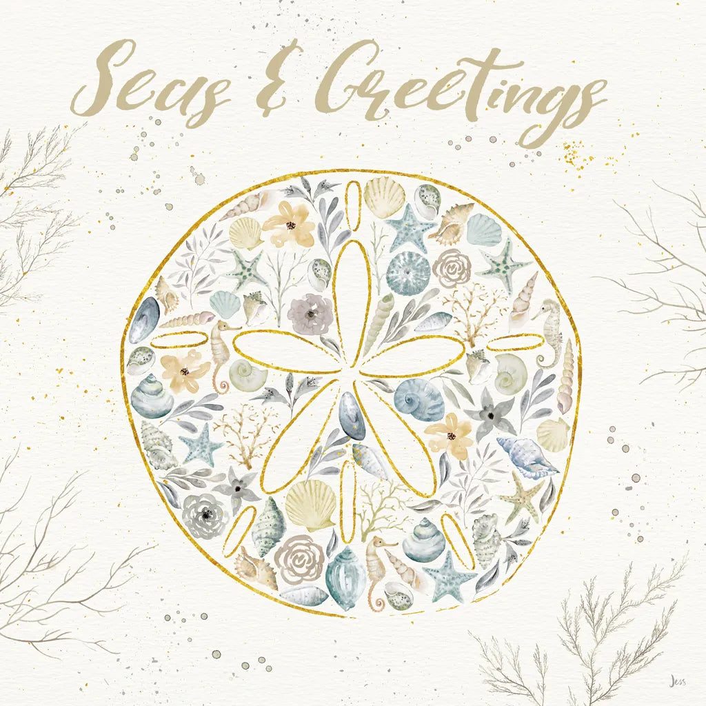 Seaside Blossoms IV Blue Greetings by Jess Aiken. SKU 44930a. Archival Giclee Fine art print for wall decor.