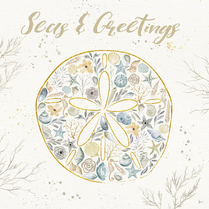 Seaside Blossoms IV Blue Greetings by Jess Aiken. SKU 44930a. Archival Giclee Fine art print for wall decor.