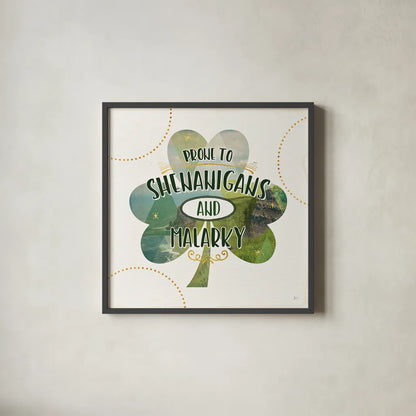 Shamrock Shades II by Jess Aiken. Shown in a sleek black glass frame for a contemporary gallery look. Available as an archival giclee rolled canvas, fine art paper, or poster print. SKU 39590a.