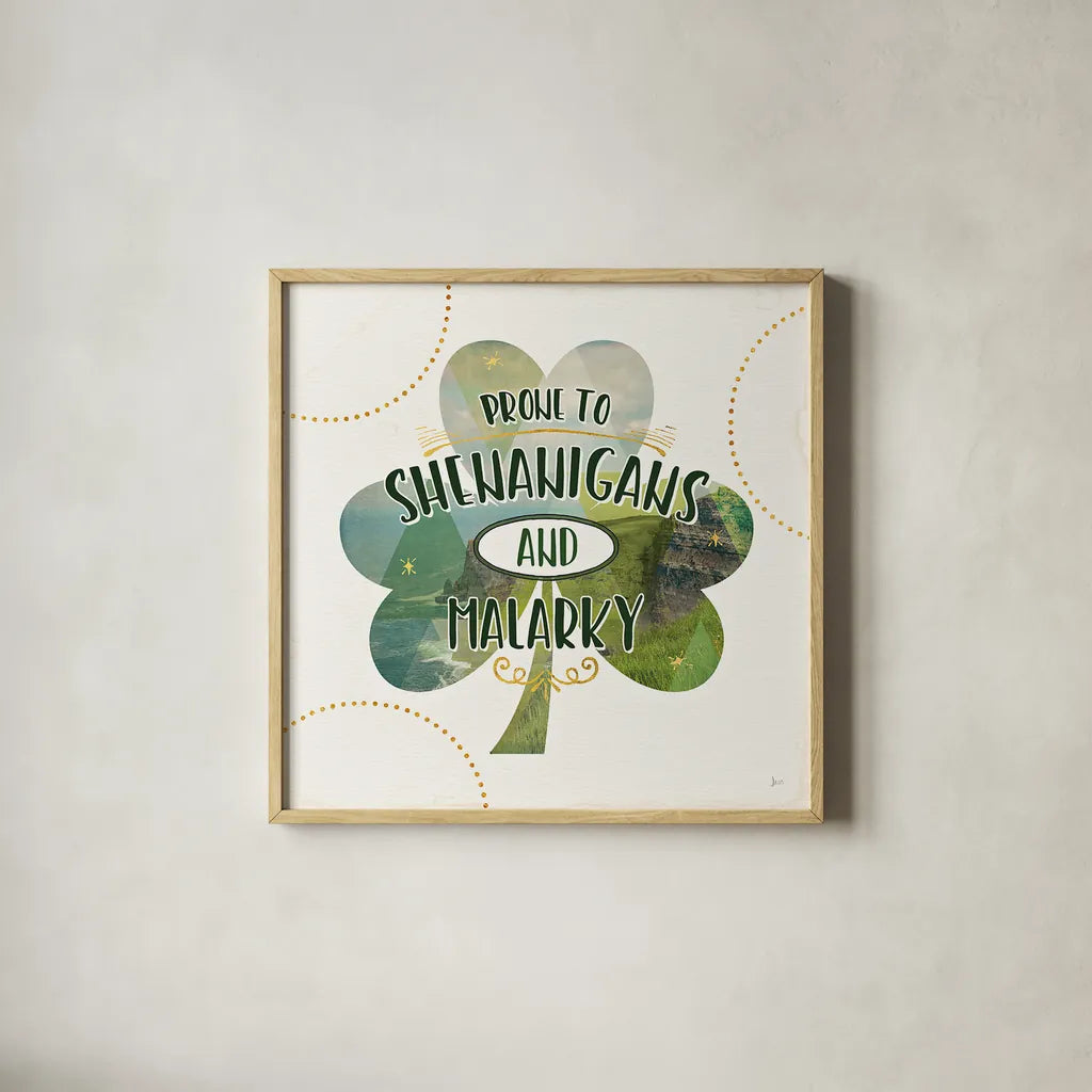 Shamrock Shades II by Jess Aiken. Shown in a natural wood glass frame for a timeless modern aesthetic. Available as an archival giclee rolled canvas, fine art paper, or poster print. SKU 39590a.