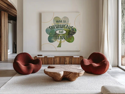 Shamrock Shades II by Jess Aiken. Shown as extra-large giant wall art in a modern living room. Available as an archival giclee rolled canvas, fine art paper, or poster print. SKU 39590a.