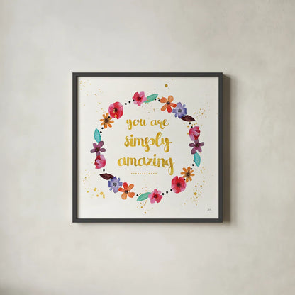 Simply Amazing I by Jess Aiken. Shown in a sleek black glass frame for a contemporary gallery look. Available as an archival giclee rolled canvas, fine art paper, or poster print. SKU 33446a.