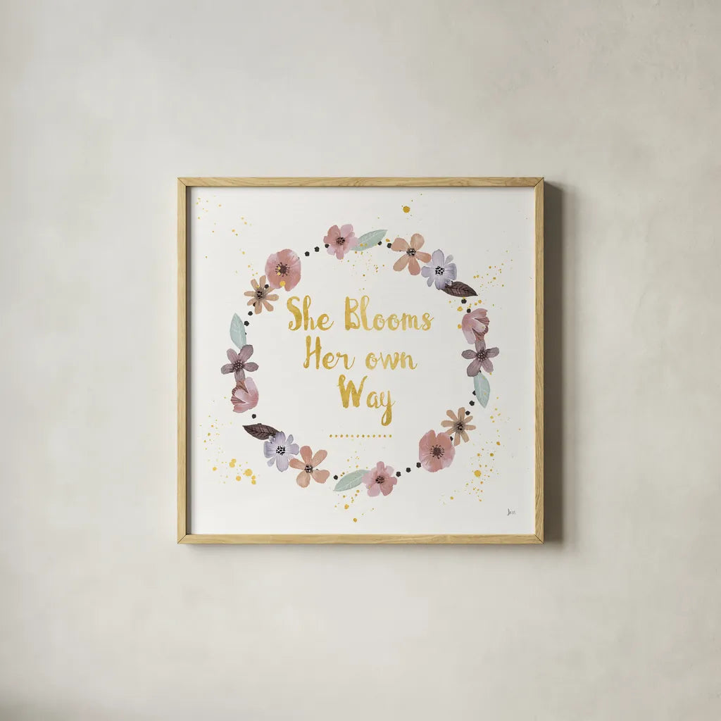 Simply Amazing I Bloom by Jess Aiken. Shown in a natural wood glass frame for a timeless modern aesthetic. Available as an archival giclee rolled canvas, fine art paper, or poster print. SKU 49911a.