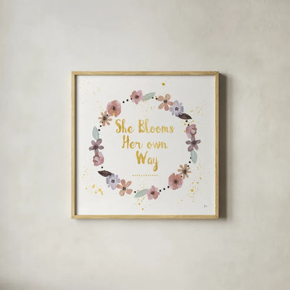 Simply Amazing I Bloom by Jess Aiken. Shown in a natural wood glass frame for a timeless modern aesthetic. Available as an archival giclee rolled canvas, fine art paper, or poster print. SKU 49911a.