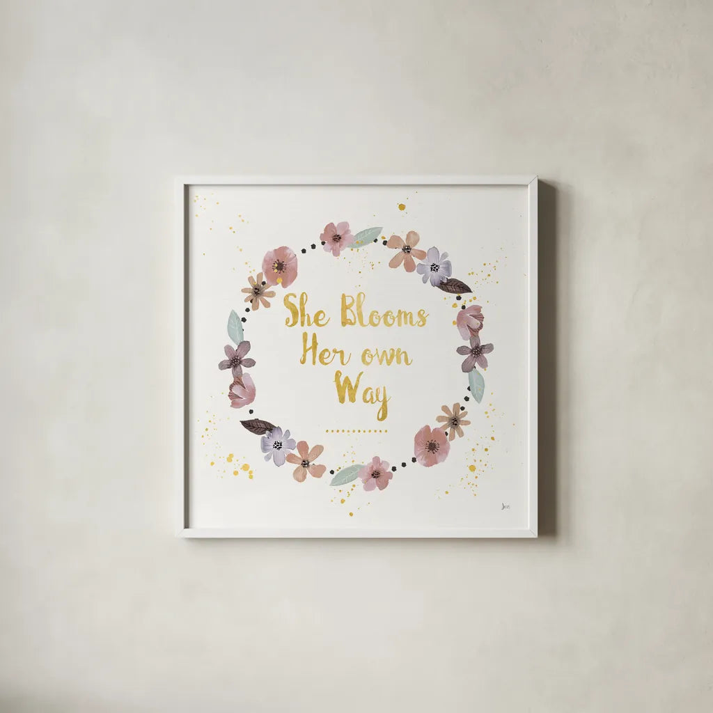 Simply Amazing I Bloom by Jess Aiken. Shown in a crisp white glass frame for a clean and minimalist style. Available as an archival giclee rolled canvas, fine art paper, or poster print. SKU 49911a.