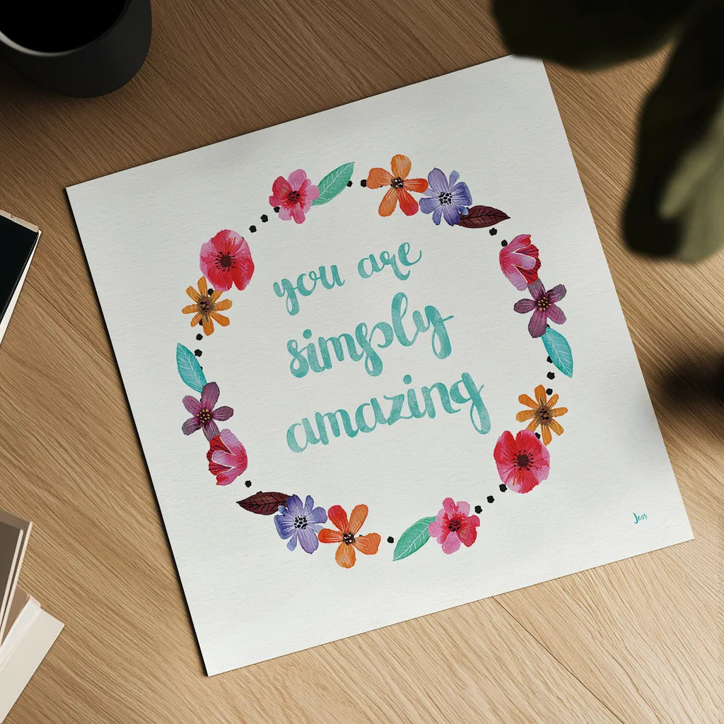 Simply Amazing I Blue by Jess Aiken. Shown as a detailed flat fine art print, highlighting archival giclee quality. Available as an archival giclee rolled canvas, fine art paper, or poster print. SKU 35100a.