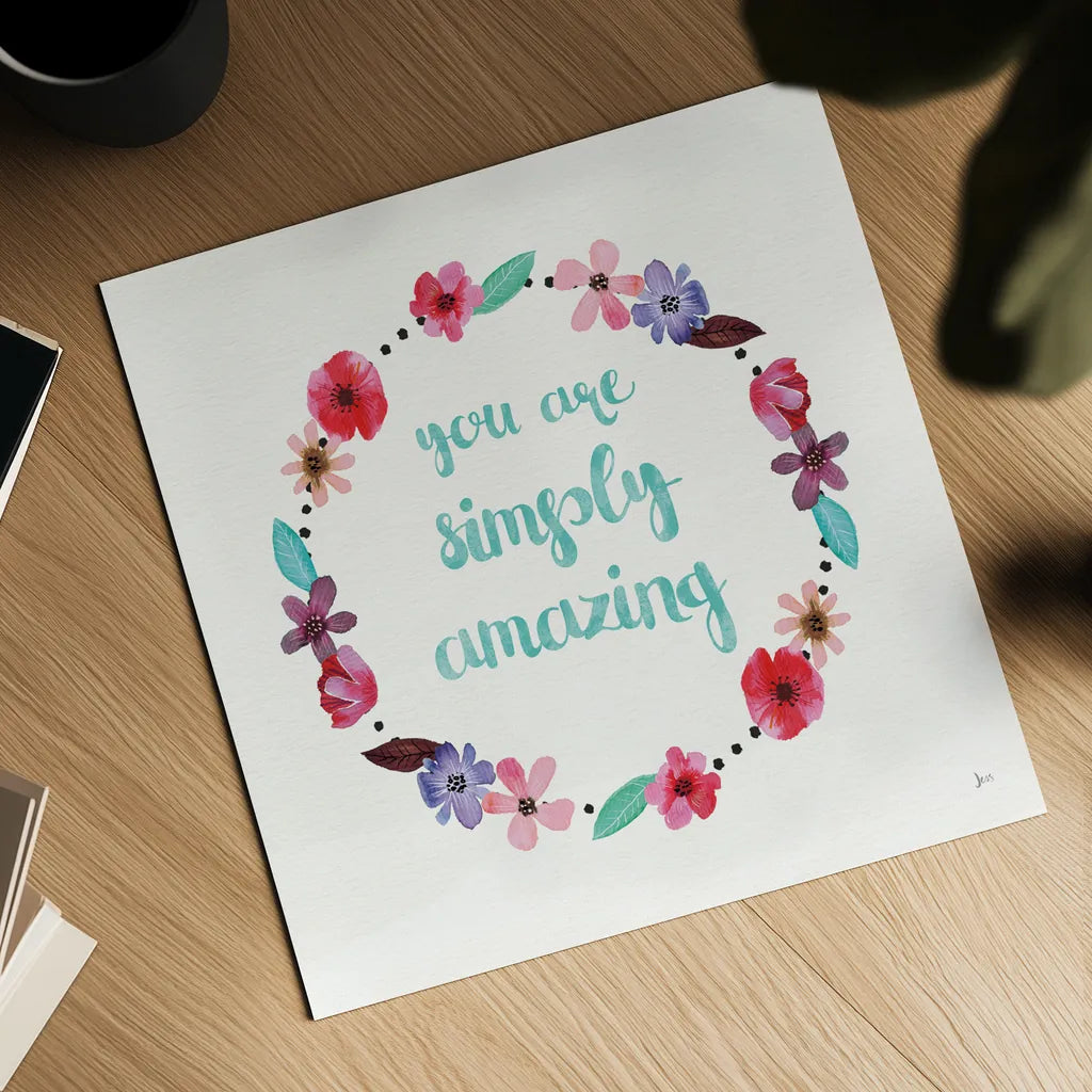 Simply Amazing I Blue and Blush by Jess Aiken. Shown as a detailed flat fine art print, highlighting archival giclee quality. Available as an archival giclee rolled canvas, fine art paper, or poster print. SKU 35630a.