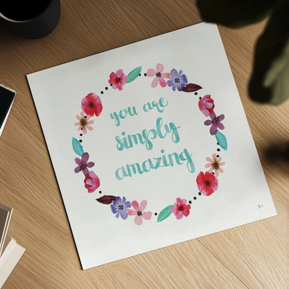 Simply Amazing I Blue and Blush by Jess Aiken. Shown as a detailed flat fine art print, highlighting archival giclee quality. Available as an archival giclee rolled canvas, fine art paper, or poster print. SKU 35630a.