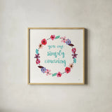 Simply Amazing I Blue and Blush by Jess Aiken. Shown in a natural wood glass frame for a timeless modern aesthetic. Available as an archival giclee rolled canvas, fine art paper, or poster print. SKU 35630a.