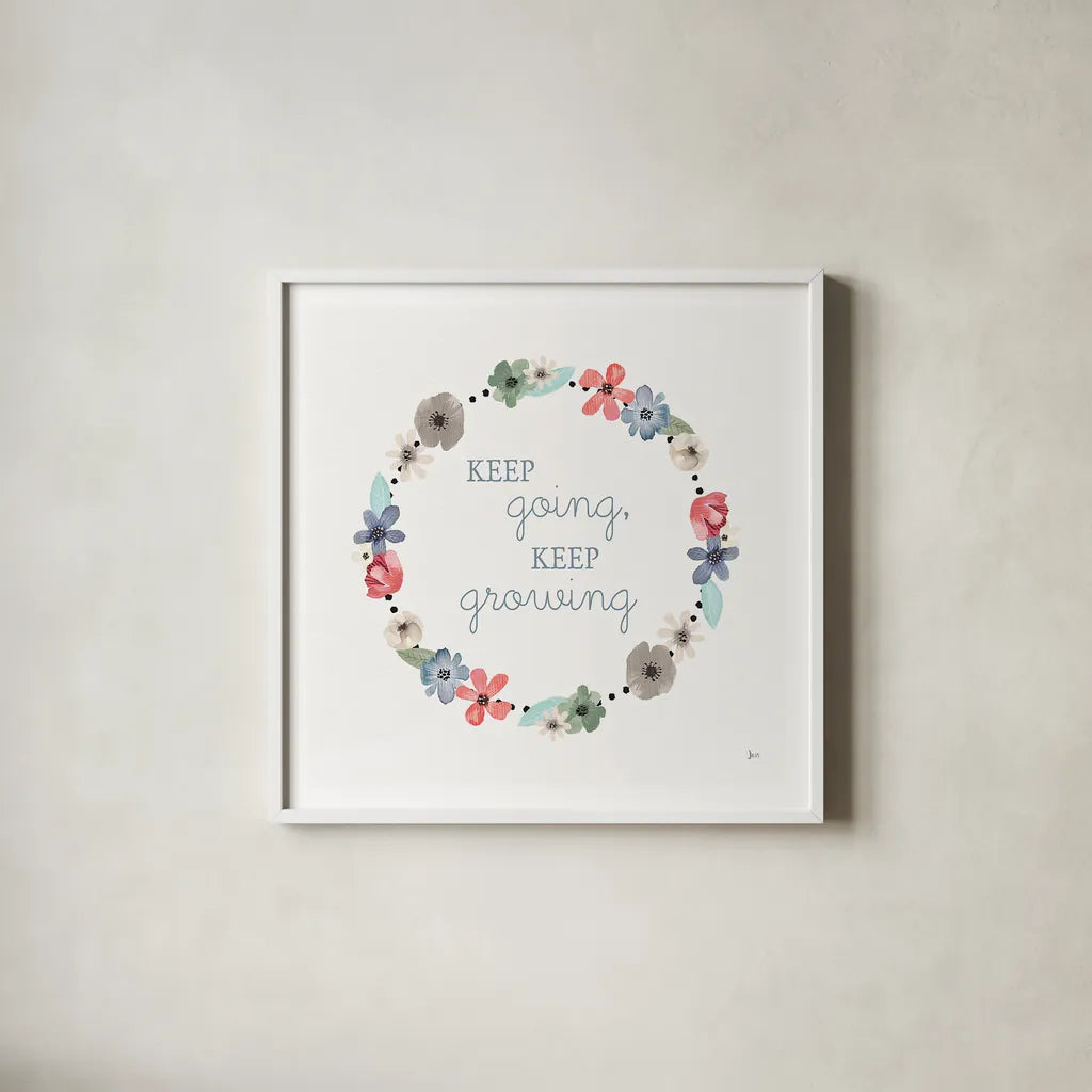 Simply Amazing I Spring by Jess Aiken. Shown in a crisp white glass frame for a clean and minimalist style. Available as an archival giclee rolled canvas, fine art paper, or poster print. SKU 43020a.