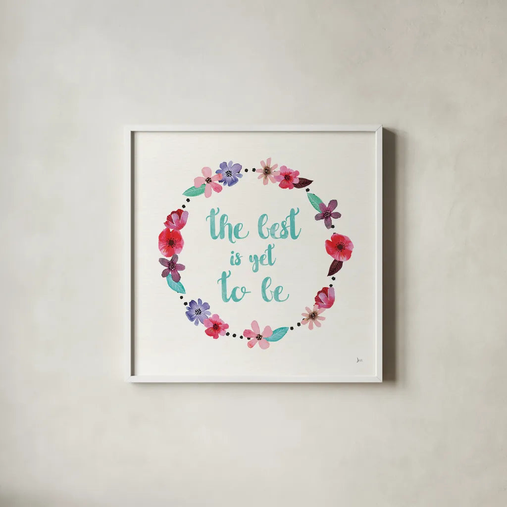 Simply Amazing II Blue and Blush by Jess Aiken. Shown in a crisp white glass frame for a clean and minimalist style. Available as an archival giclee rolled canvas, fine art paper, or poster print. SKU 35631a.