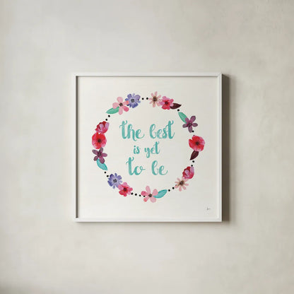 Simply Amazing II Blue and Blush by Jess Aiken. Shown in a crisp white glass frame for a clean and minimalist style. Available as an archival giclee rolled canvas, fine art paper, or poster print. SKU 35631a.