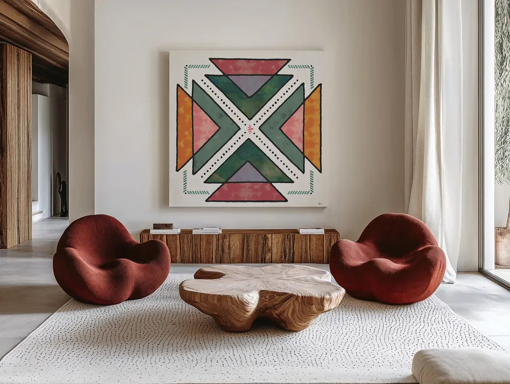 Spectrum VI by Jess Aiken. Shown as extra-large giant wall art in a modern living room. Available as an archival giclee rolled canvas, fine art paper, or poster print. SKU 42794a.