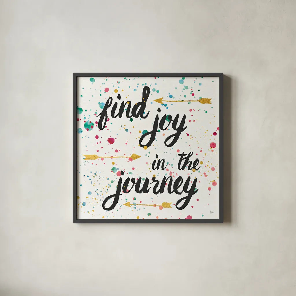 Think Happy I by Jess Aiken. Shown in a sleek black glass frame for a contemporary gallery look. Available as an archival giclee rolled canvas, fine art paper, or poster print. SKU 31374a.