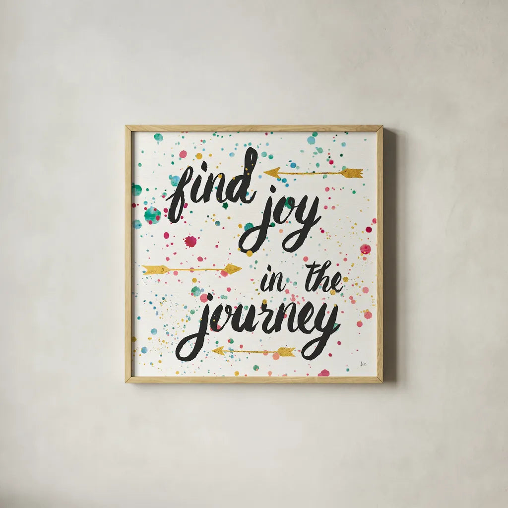 Think Happy I by Jess Aiken. Shown in a natural wood glass frame for a timeless modern aesthetic. Available as an archival giclee rolled canvas, fine art paper, or poster print. SKU 31374a.