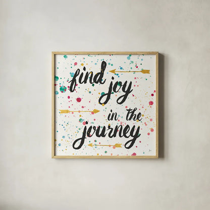 Think Happy I by Jess Aiken. Shown in a natural wood glass frame for a timeless modern aesthetic. Available as an archival giclee rolled canvas, fine art paper, or poster print. SKU 31374a.