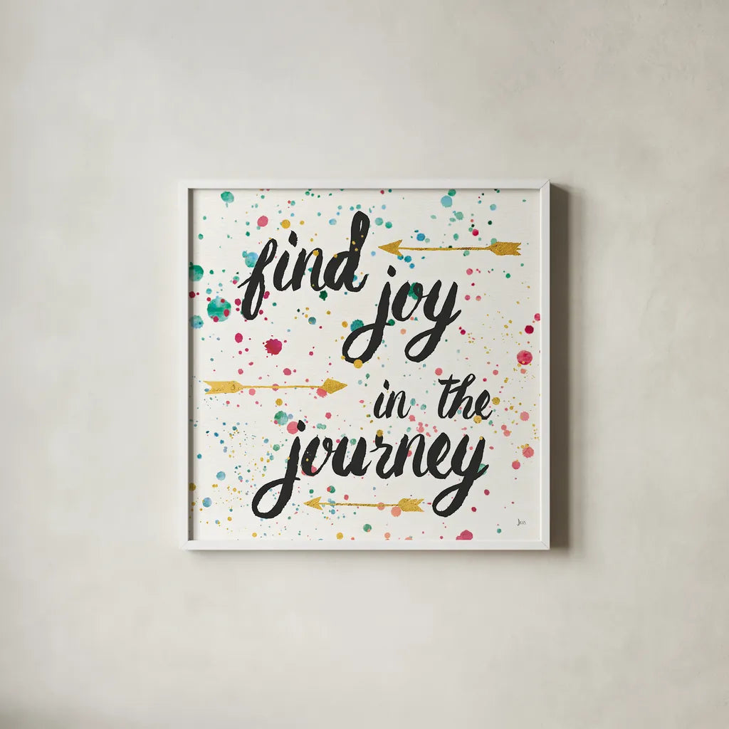 Think Happy I by Jess Aiken. Shown in a crisp white glass frame for a clean and minimalist style. Available as an archival giclee rolled canvas, fine art paper, or poster print. SKU 31374a.