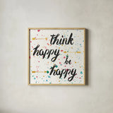 Think Happy II by Jess Aiken. Shown in a natural wood glass frame for a timeless modern aesthetic. Available as an archival giclee rolled canvas, fine art paper, or poster print. SKU 31375a.