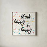 Think Happy II by Jess Aiken. Shown in a crisp white glass frame for a clean and minimalist style. Available as an archival giclee rolled canvas, fine art paper, or poster print. SKU 31375a.