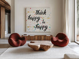 Think Happy II by Jess Aiken. Shown as extra-large giant wall art in a modern living room. Available as an archival giclee rolled canvas, fine art paper, or poster print. SKU 31375a.