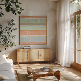 Thoughtful Strokes II Pastel by Jess Aiken. Shown in a natural wood frame in a cozy modern living room. Available as an archival giclee rolled canvas, fine art paper, or poster print. SKU 31345a.