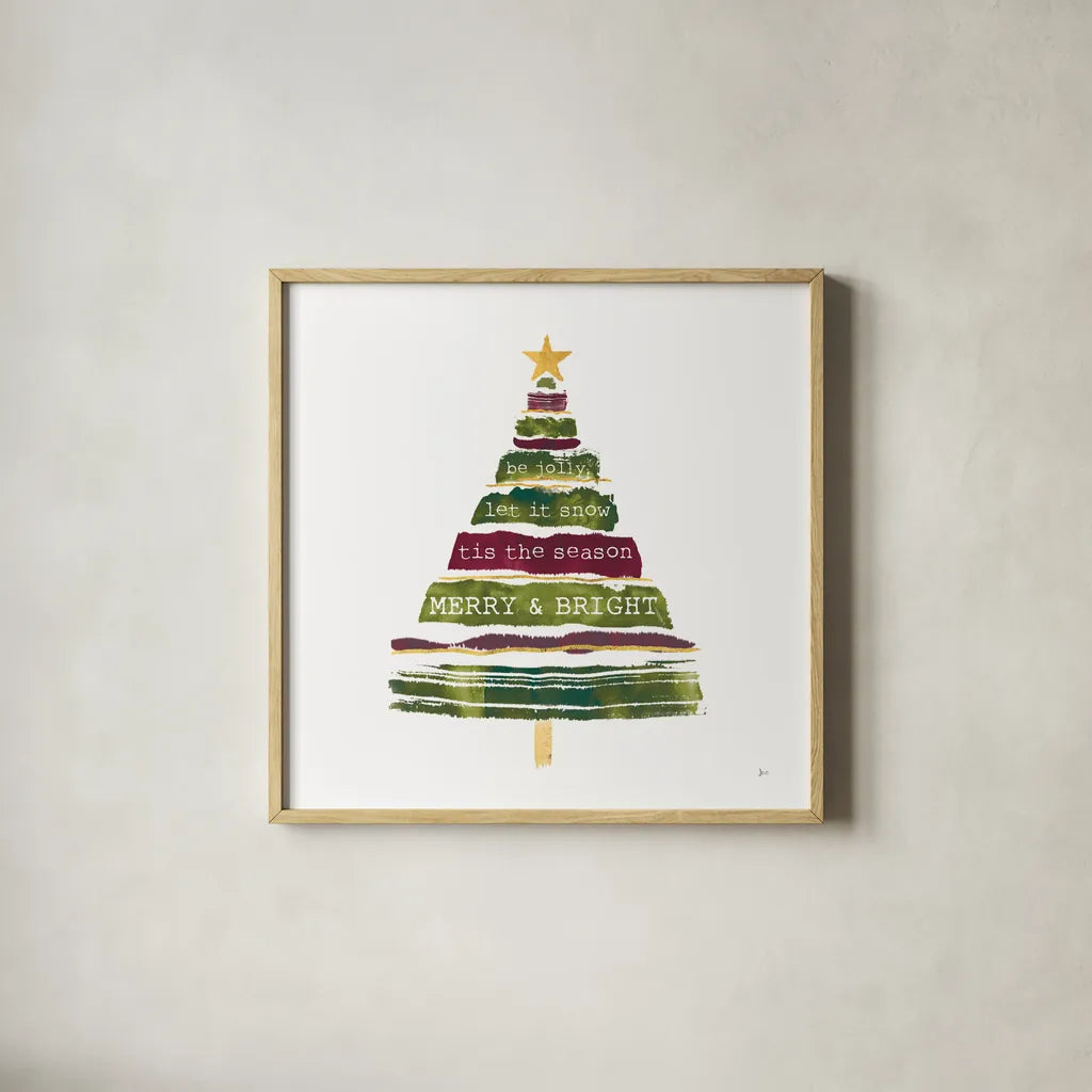 Tree Trimming I Dark by Jess Aiken. Shown in a natural wood glass frame for a timeless modern aesthetic. Available as an archival giclee rolled canvas, fine art paper, or poster print. SKU 65294a.