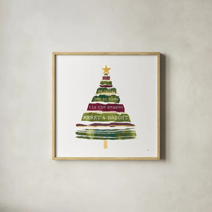 Tree Trimming I Dark by Jess Aiken. Shown in a natural wood glass frame for a timeless modern aesthetic. Available as an archival giclee rolled canvas, fine art paper, or poster print. SKU 65294a.