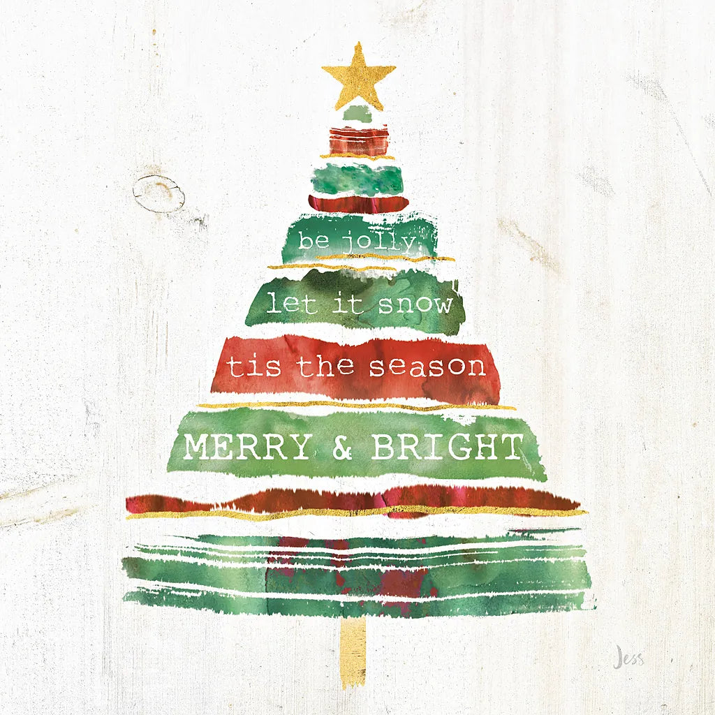 Tree Trimming I on White Wood by Jess Aiken. SKU 27890a. Archival Giclee Fine art print for wall decor.