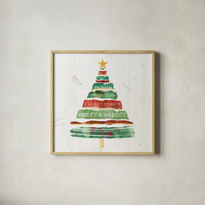 Tree Trimming I on White Wood by Jess Aiken. Shown in a natural wood glass frame for a timeless modern aesthetic. Available as an archival giclee rolled canvas, fine art paper, or poster print. SKU 27890a.