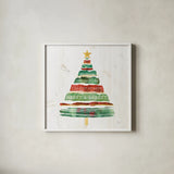 Tree Trimming I on White Wood by Jess Aiken. Shown in a crisp white glass frame for a clean and minimalist style. Available as an archival giclee rolled canvas, fine art paper, or poster print. SKU 27890a.